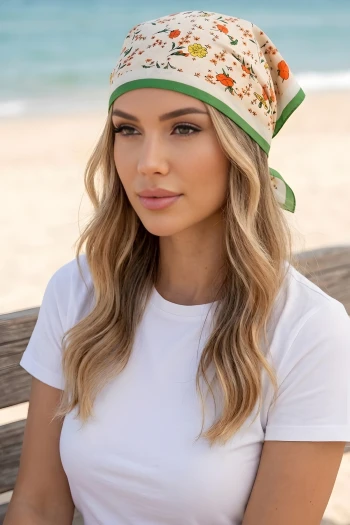 Yeşil Çiçek Desenli Bandana