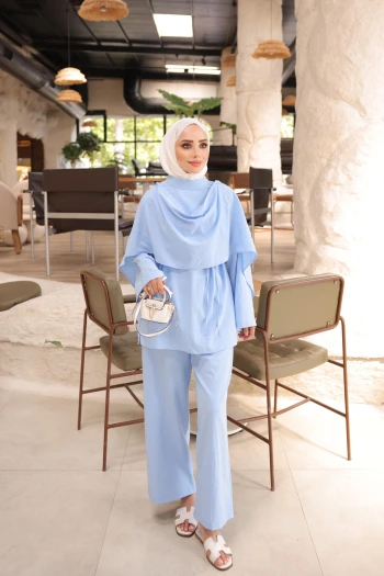 Bebe Mavi Şal Detaylı Tunik Pantolonlu Takım