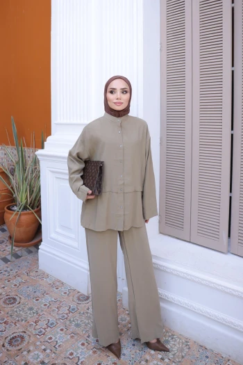 Haki Tunik Pantolonlu Modal Takım
