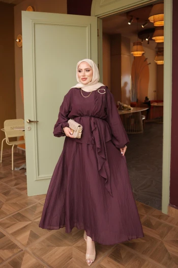 Mürdüm Şal Detaylı Etekli Takım