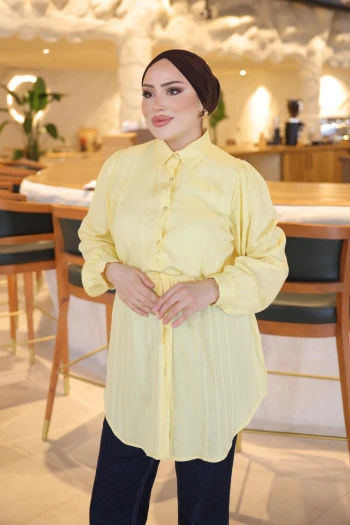 Sarı Bel İp Bağlamalı Tunik Gömlek