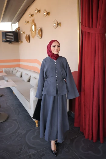 Antrasit Bel Bağlamalı Gömlek Etekli Takım