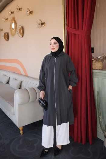 Antrasit Kol Lastikli Fermuarlı Kap
