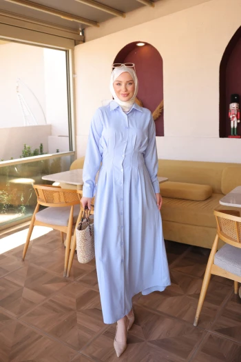 Bebe Mavi Düğmeli Bel Pensli Elbise