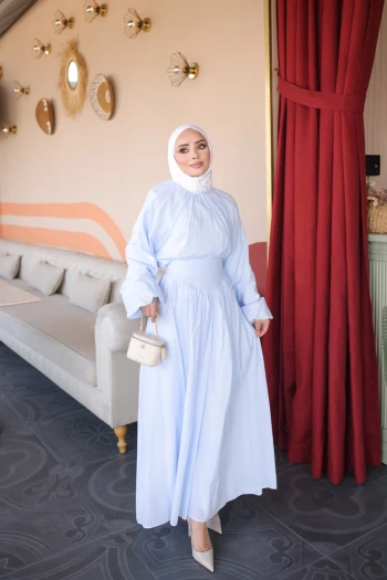 Bebe Mavi Kol Lastikli Bluz Etekli Takım