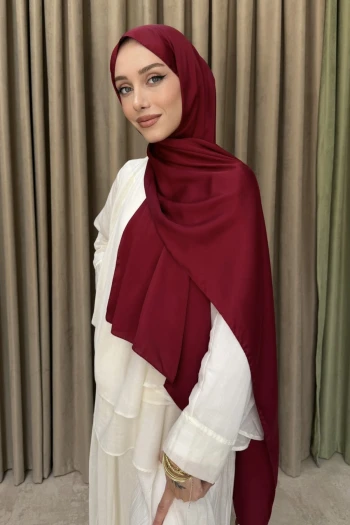 Bordo Abiye Kristal İpek Şal