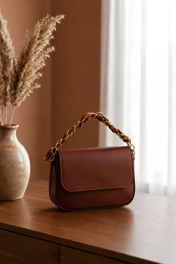 Bordo Fularlı Zincir Detaylı El Ve Omuz Çantası
