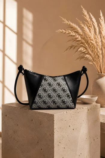 Gri Monogram Desenli Mini Omuz Çantası