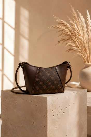 Kahverengi Monogram Desenli Mini Omuz Çantası