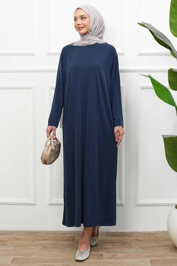 Lacivert Kol Katlı Oversize Modal Elbise