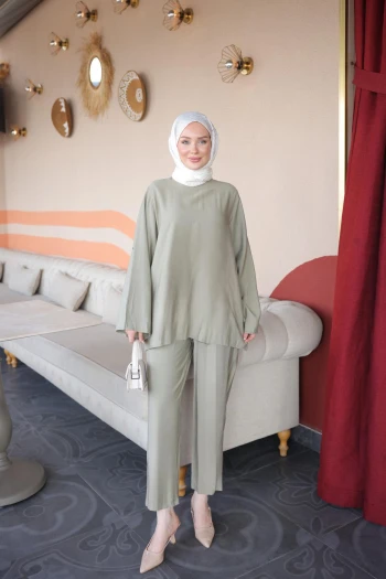 Olive İspanyol Kol Tunik Pantolonlu Takım