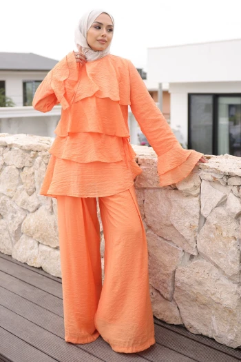 Oranj Önü Katlı Tunik Pantolonlu Takım