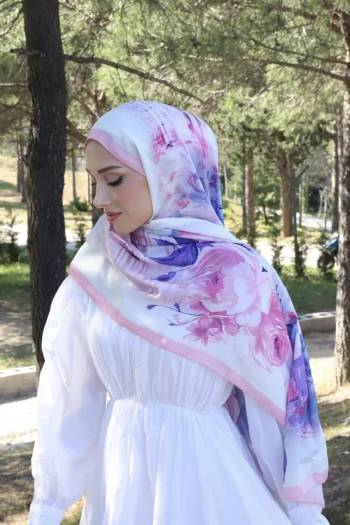 Pembe Aqua Çiçek Desenli Soft Şal
