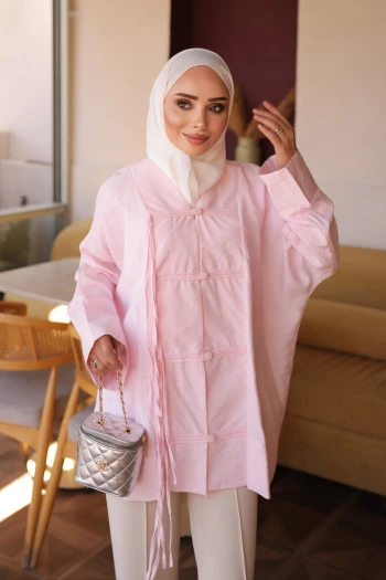 Pembe İp Detaylı Biritli Gömlek