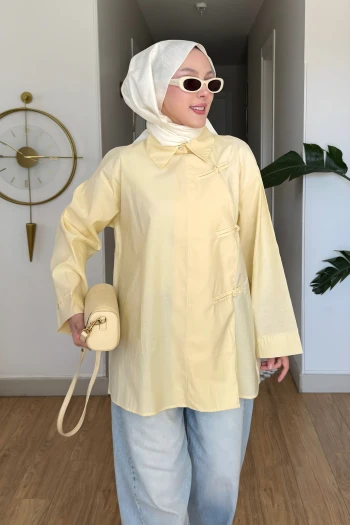 Sarı Biye Bağcıklı Salaş Tunik