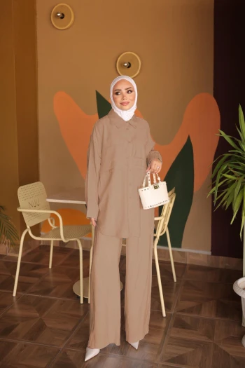 Vizon Gömlek Yaka Tunik Pantolonlu Takım