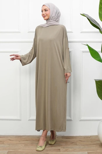 Vizon Kol Katlı Oversize Modal Elbise