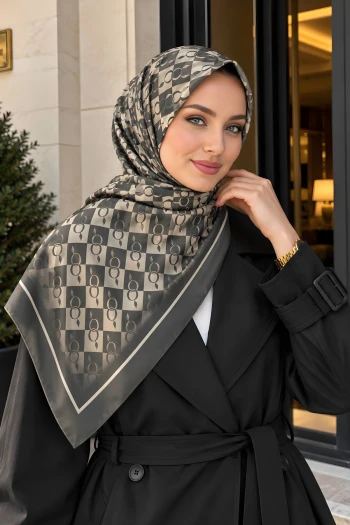 Açık Haki Monogram Desenli Soft Şal