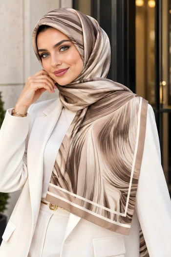 Bej Aqua Desenli Soft Şal