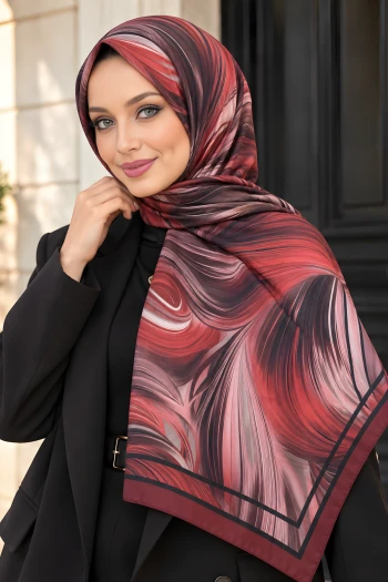 Bordo Aqua Desenli Soft Şal
