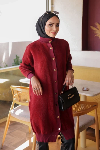 Bordo Düğmeli Angora Yumoş Triko Hırka