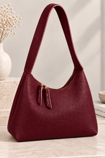 Bordo Fermuarlı Omuz Çantası