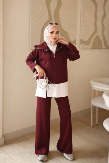 Bordo Merserize 3'lü Triko Takım