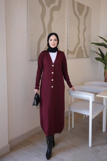 Bordo V Yaka Merserize Hırka