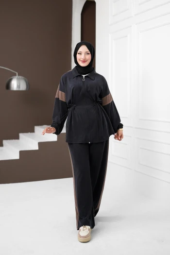 Füme Bel Lastikli Tunik Pantolonlu Takım