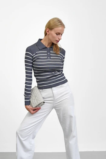 Füme Fitilli Polo Yaka Triko Body
