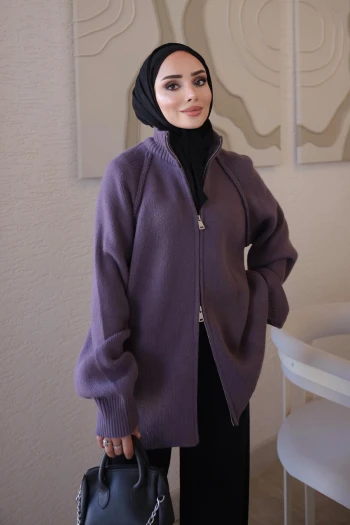 Gül Kurusu Rosie Fermuarlı Pike Triko Hırka