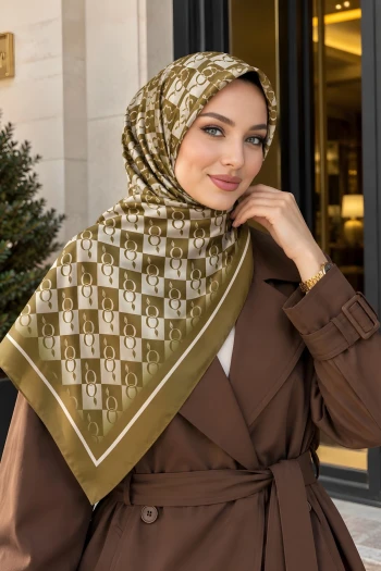 K. Yağyeşili Monogram Desenli Soft Şal