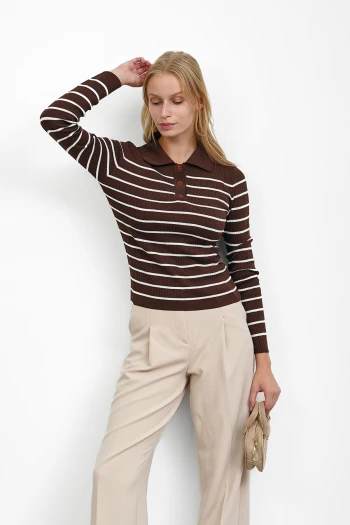 Kahverengi Fitilli Polo Yaka Triko Body