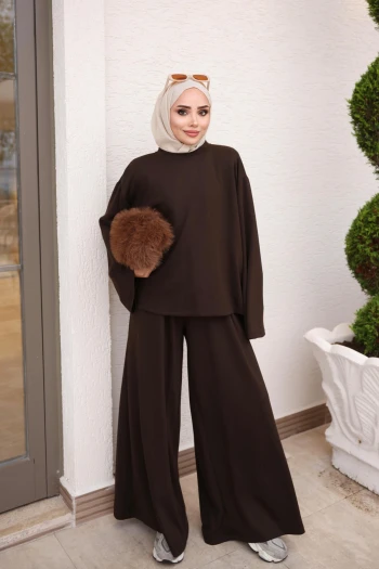 Kahverengi Salaş Sweat Pantolonlu Oys Takım