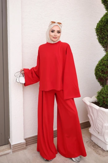 Kırmızı Salaş Sweat Pantolonlu Oys Takım