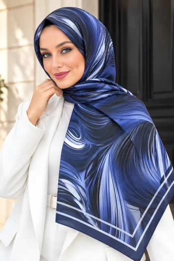 Lacivert Aqua Desenli Soft Şal