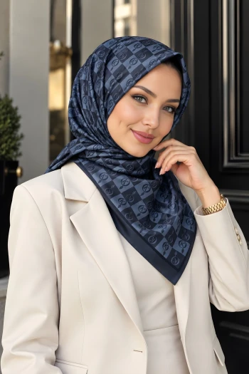 Lacivert Desenli Soft Eşarp