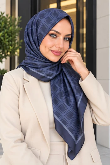 Lacivert Desenli Soft Eşarp