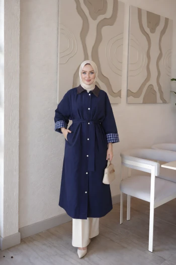 Lacivert Fermuarlı Çıtçıtlı Kemerli Astarlı Trençkot