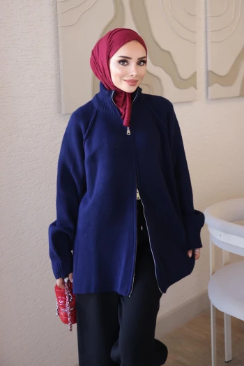 Lacivert Rosie Fermuarlı Pike Triko Hırka