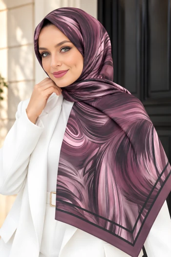 Mürdüm Aqua Desenli Soft Şal