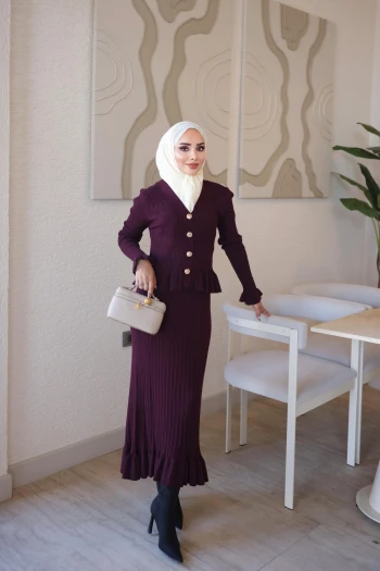 Mürdüm Corsman Fırfırlı Triko Hırka Etekli Takım