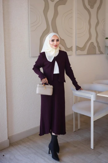 Mürdüm Corsman Fitilli Hırka Etekli Triko Takım