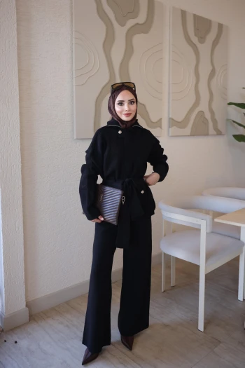 Siyah Corsman Premium Hırka Pantolonlu Triko Takım