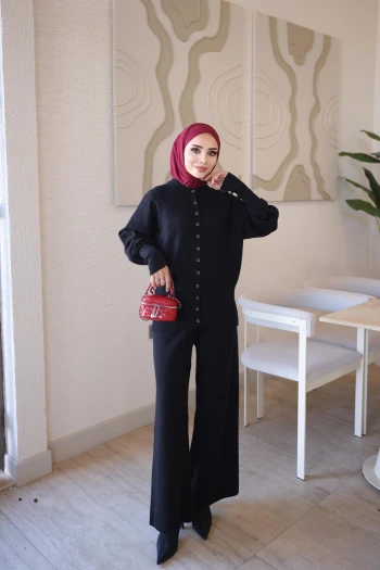 Siyah Corsman Premium Triko Hırka Pantolonlu Takım
