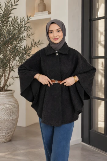 Siyah Kemerli Kaşe Panço
