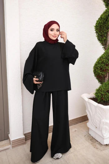 Siyah Salaş Sweat Pantolonlu Oys Takım