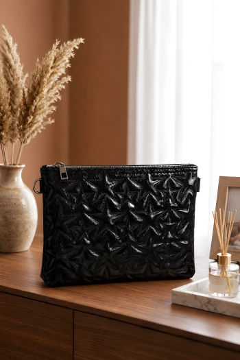 Siyah Yıldız Nakışlı Askılı Portföy & Clutch Çanta