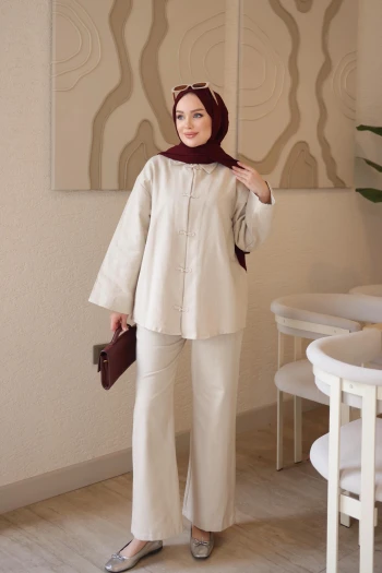 Taş Biye Düğmeli Ceket Pantolonlu Gabardin Takım