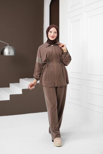 Vizon Bel Lastikli Tunik Pantolonlu Takım